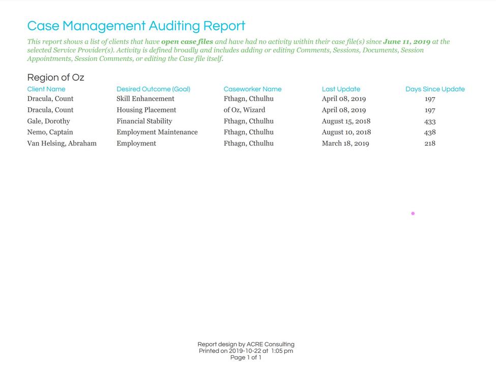 Case Management Audit 2 - Sample Output