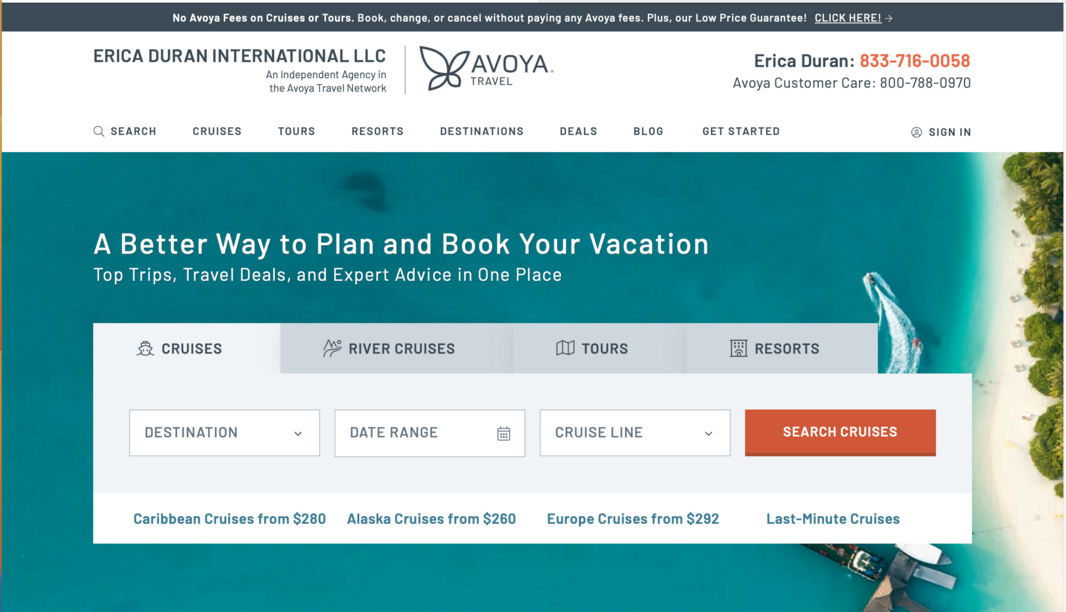 Erica Duran International Avoya Travel Agency Deals Site