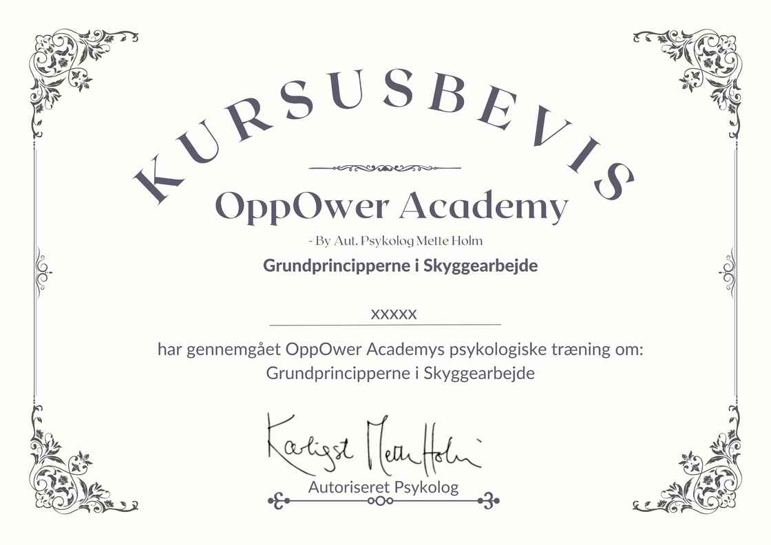 Skygger OppOwer Academy Kursusbevis 