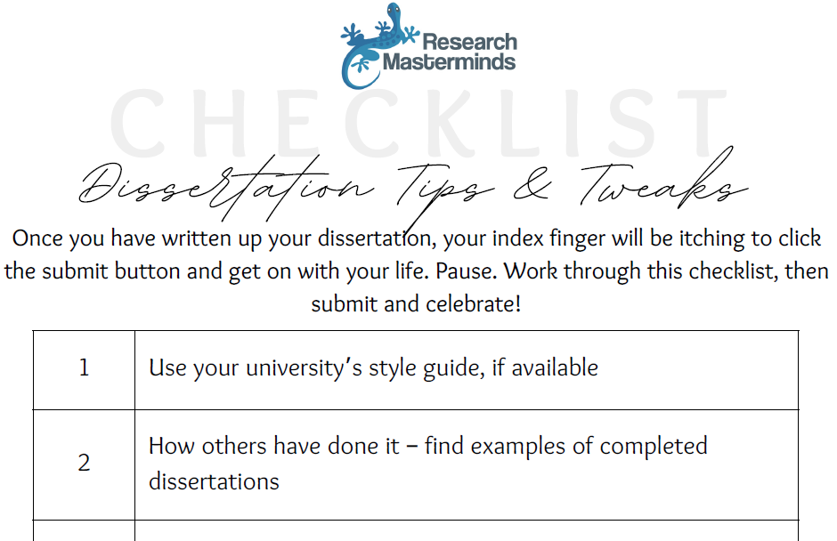 Dissertation tips and tweaks checklist