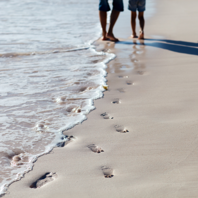 Mom and child footprints on beach