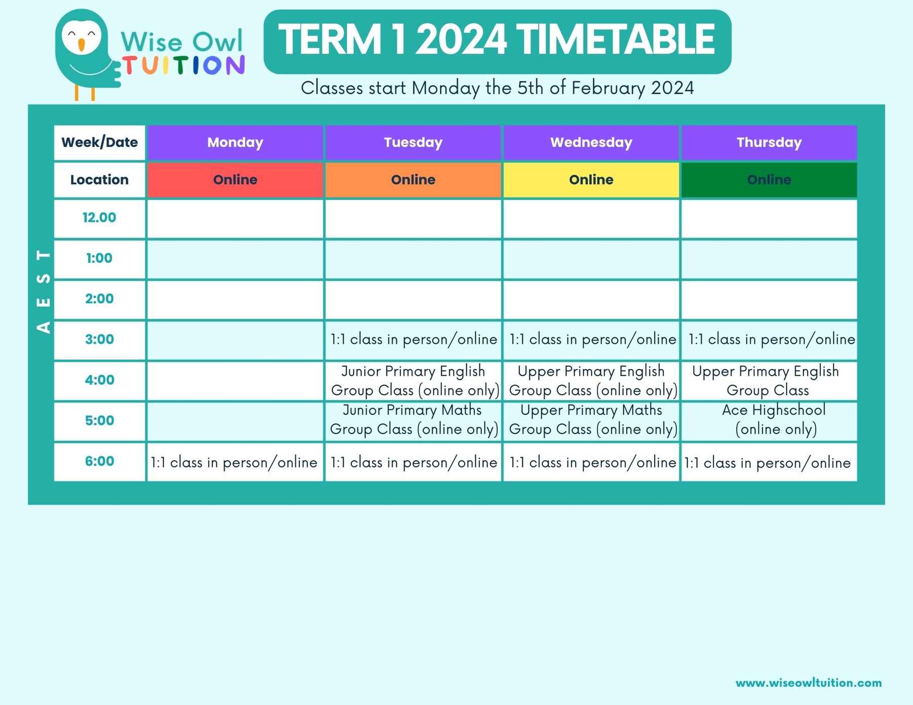 Term 1 Timetable AEST