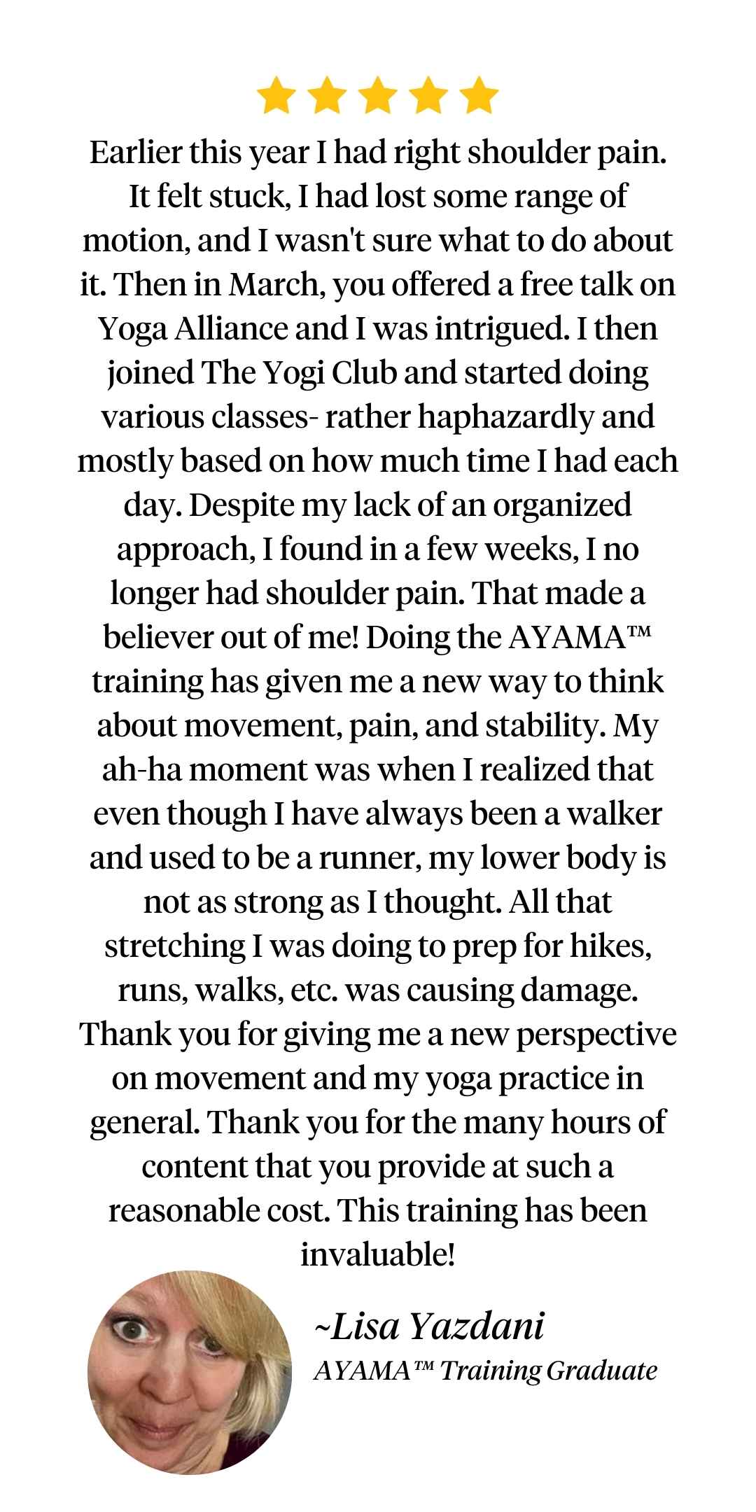 Student Testimonial for AYAMA Training