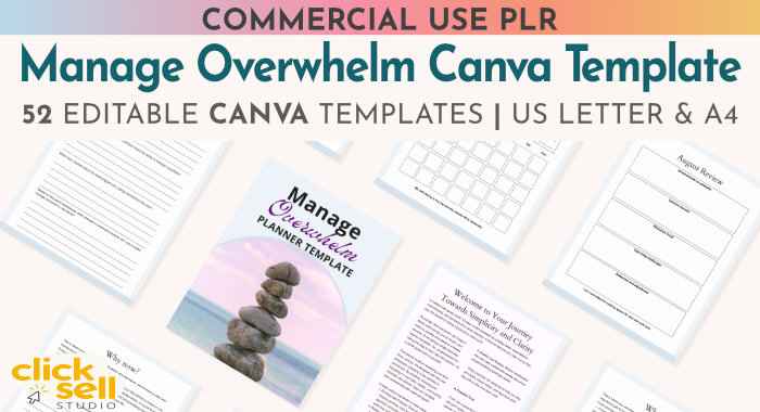 listing Manage overwhelm planner Canva template simplero