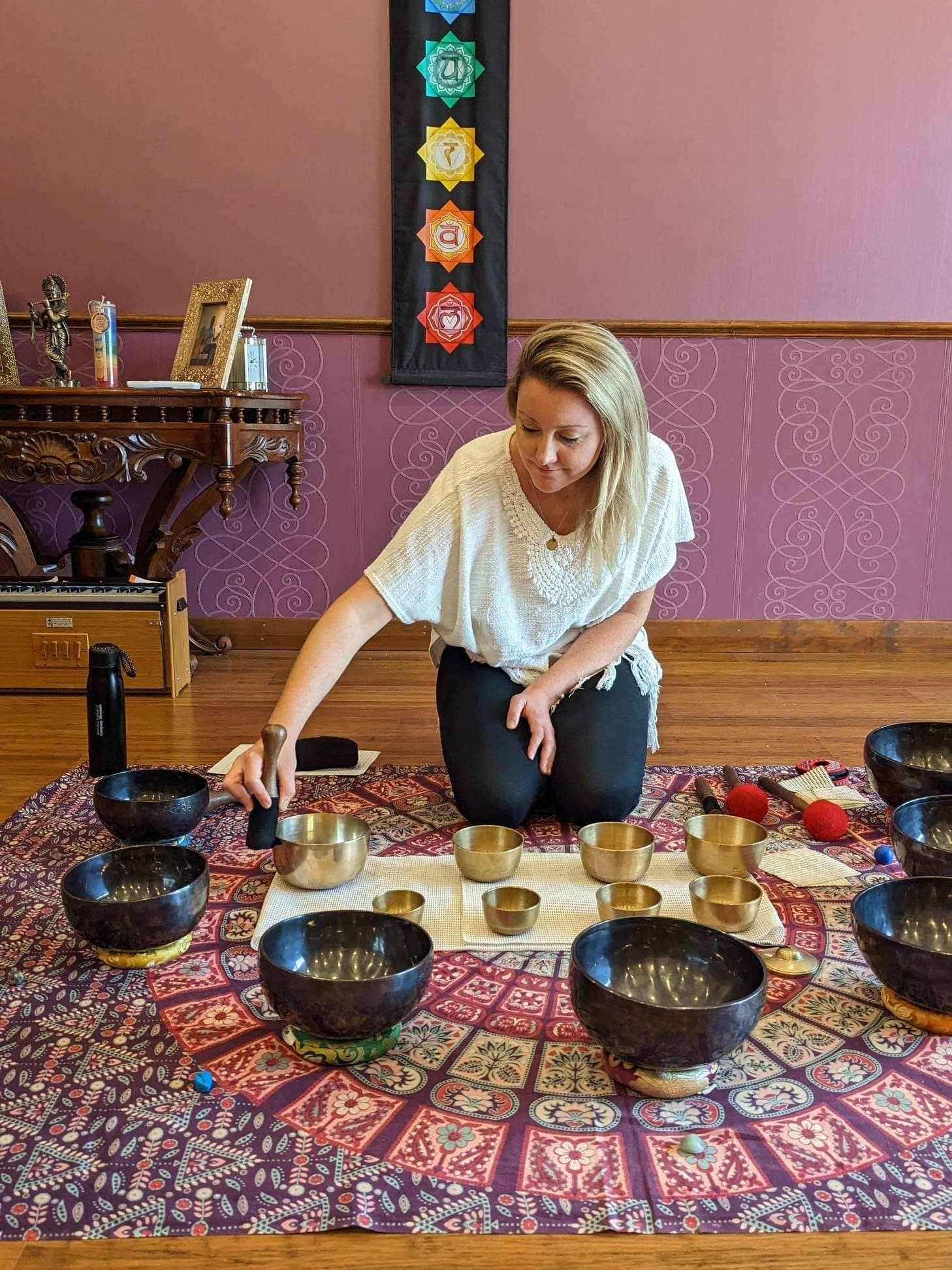 Kate Walker playing tibetan singing bowls