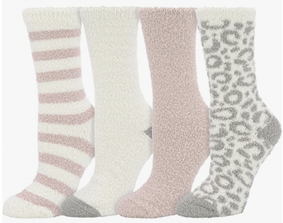 Cozy Socks pink and white stripes, off white with grey toes, soft pink, gray leopard print
