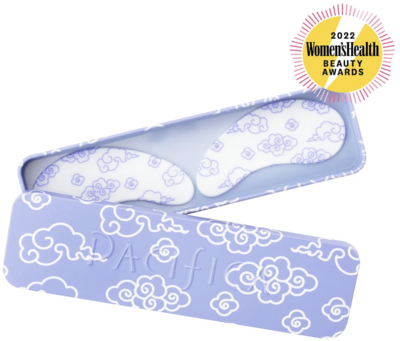 reusable eye gels, white with periwinkle floral cloud shapes in white