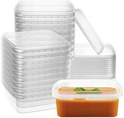 set of clear 4 ounce square plastic containers with lids