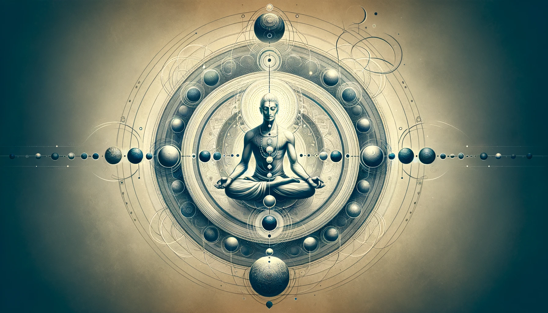 DALL·E 2024-02-04 13.52.54 - Create an image of a holy person in meditation, surrounded by circles that represent balance and the interplay of opposites. The holy person should be